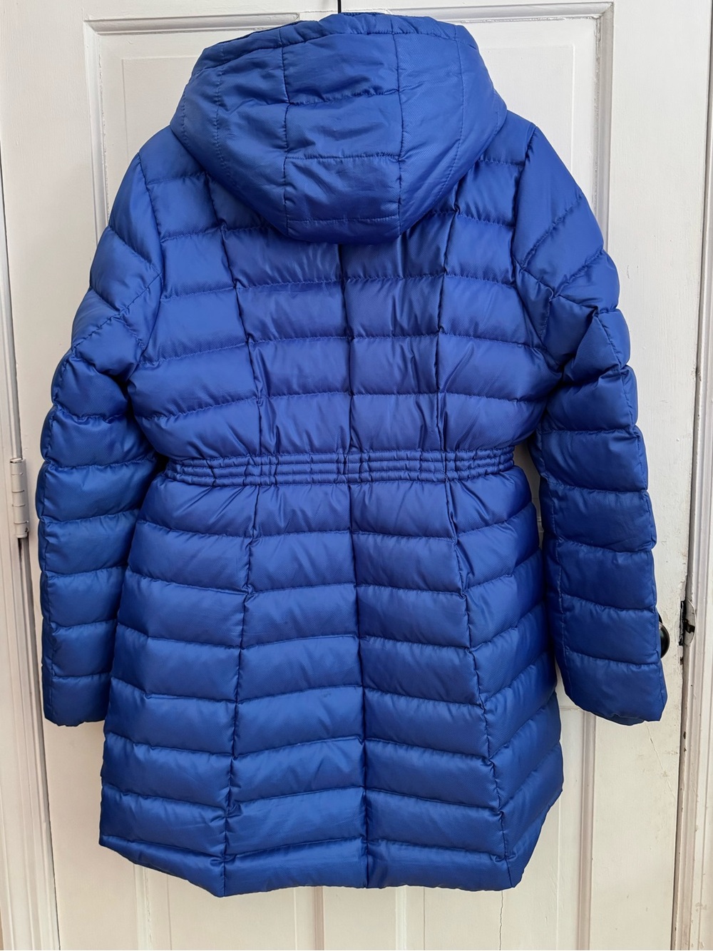 Women’s Lands' End Royal Cobalt Blue Hooded Mid-Length Puffer Coat Jacket, Large - Picture 2 of 12